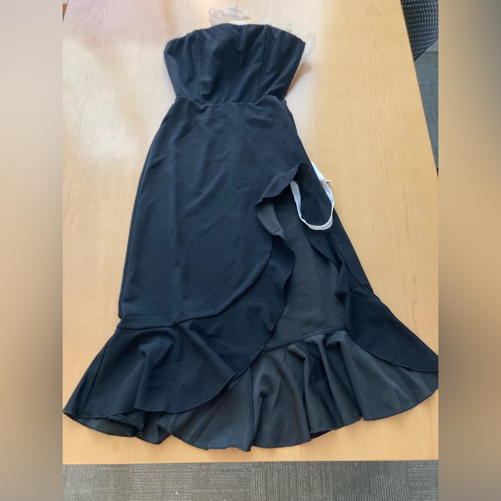 Lucy in the Sky Black Backless Ruffle Dress with Cream Bow